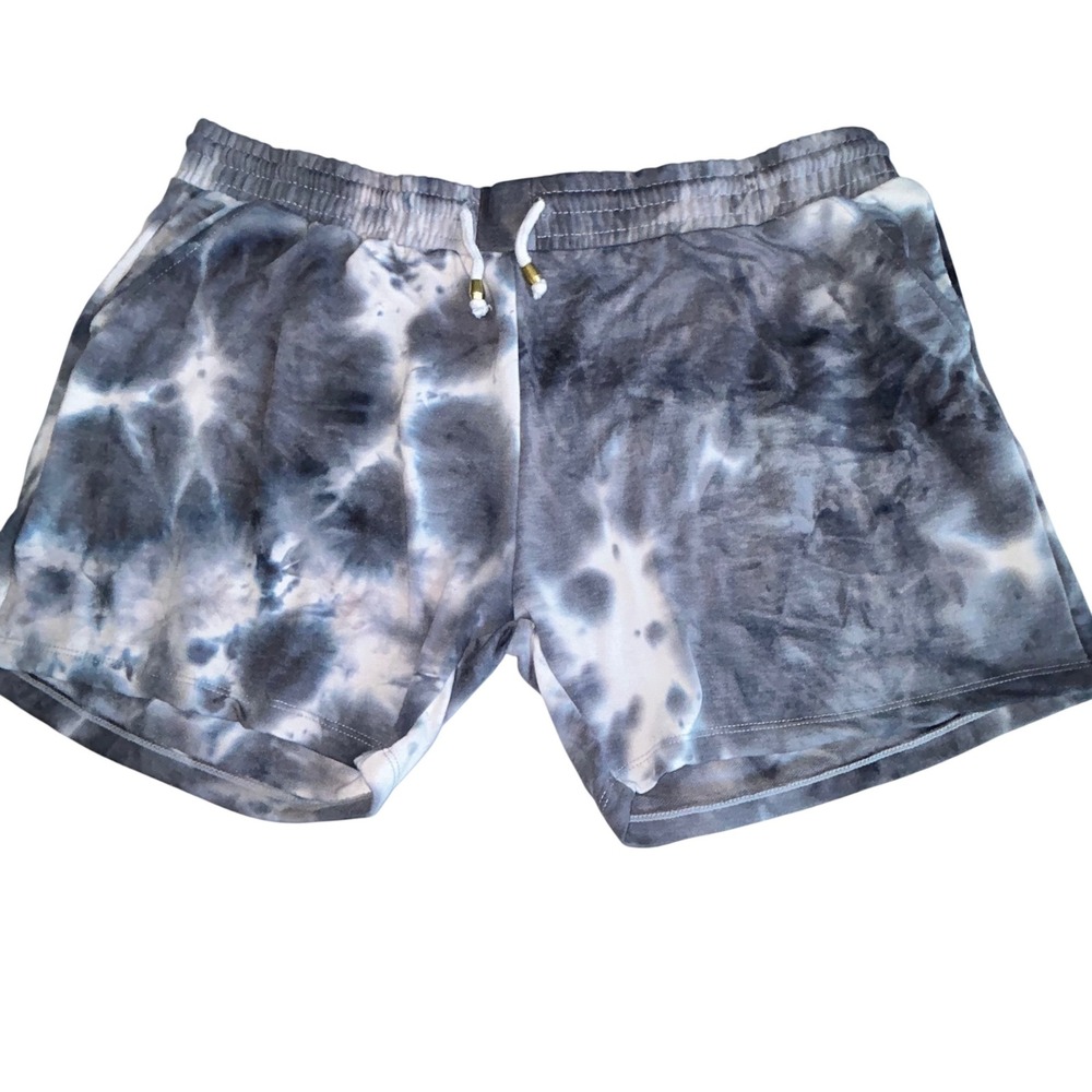 Indero Womens XL Tie Dye Lounge Shorts Grey White  Drawstring with Pockets